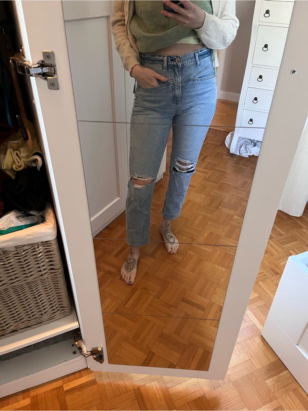 American Eagle Outfitters Light Blue Distressed Straight-Leg Jeans